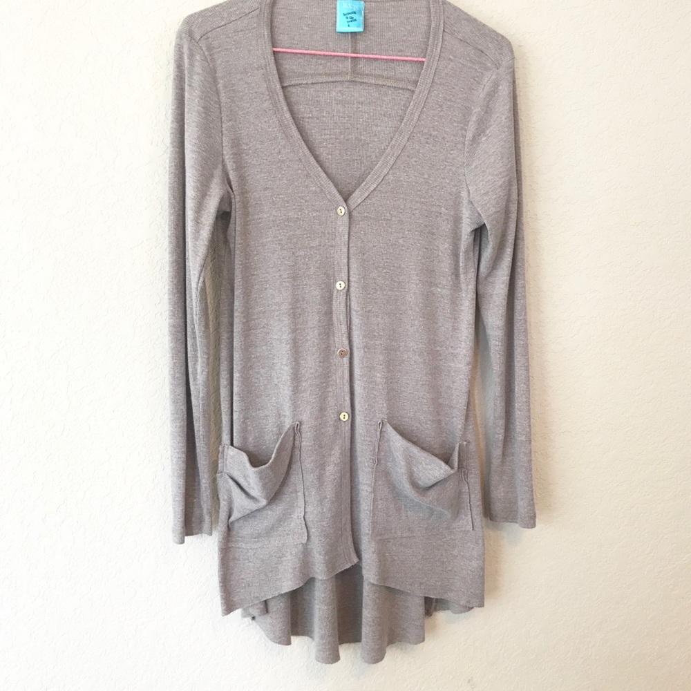 Tan Henley Button Cardigan with Pockets